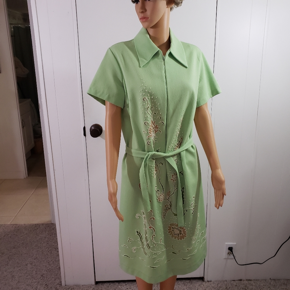 Vintage Lady Blair Polyester Shift Dress L Green